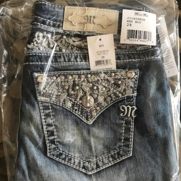Miss Me Denim - MISS ME Crystal Embellished Med Blue Flared Jeans